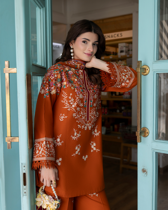 Elegant Dhanak 3PC Embroidered Unstitched Suit with Chiffon Dupatta