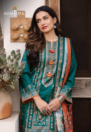Asim Jofa Teal Printed Lawn 3-Piece Suit