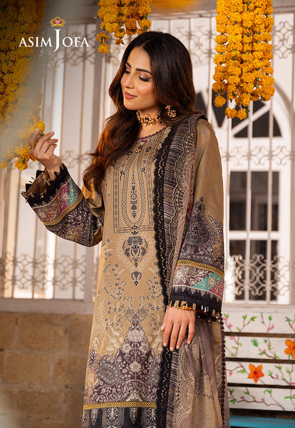 AJAR-16 Khaaki Digital Printed Lawn 3-Piece Suit
