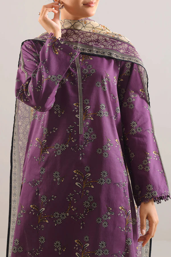 Saya Unstitched Printed Self Strip Lawn 3 Piece Suit