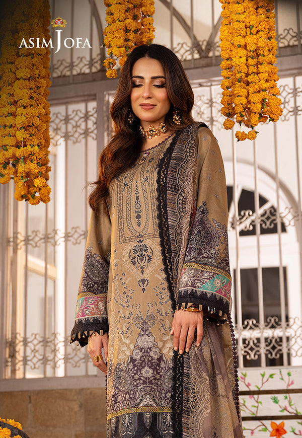 AJAR-16 Khaaki Digital Printed Lawn 3-Piece Suit