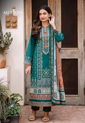 Asim Jofa Teal Printed Lawn 3-Piece Suit