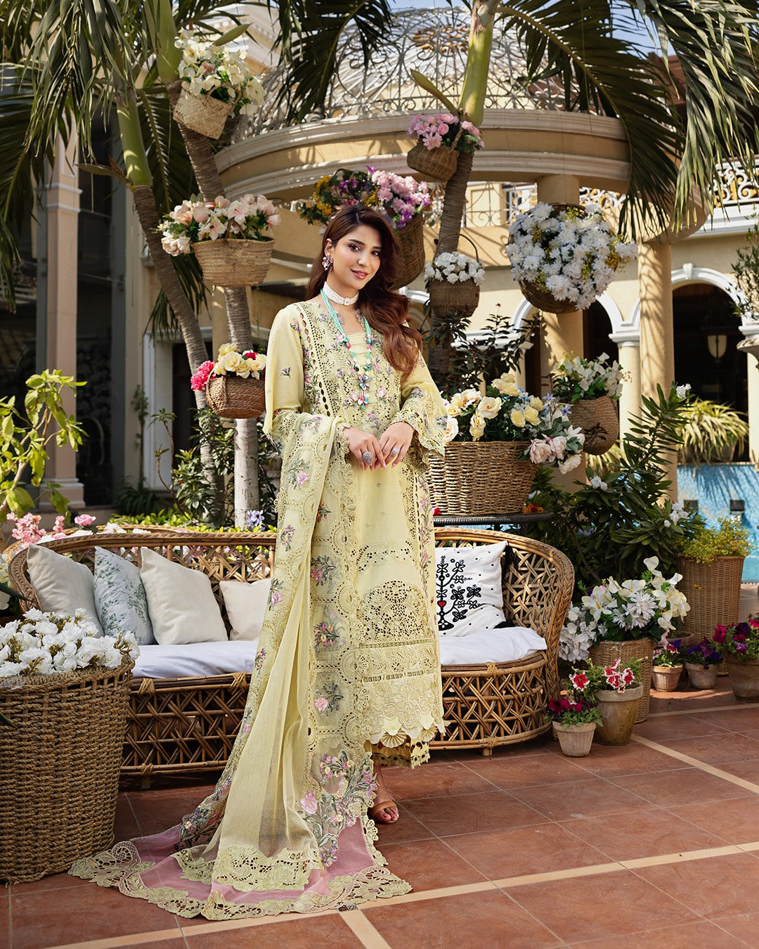 Elaf Premium Embroidered Luxury Lawn Unstitched 3 Piece Suit ELM-3A Bahar