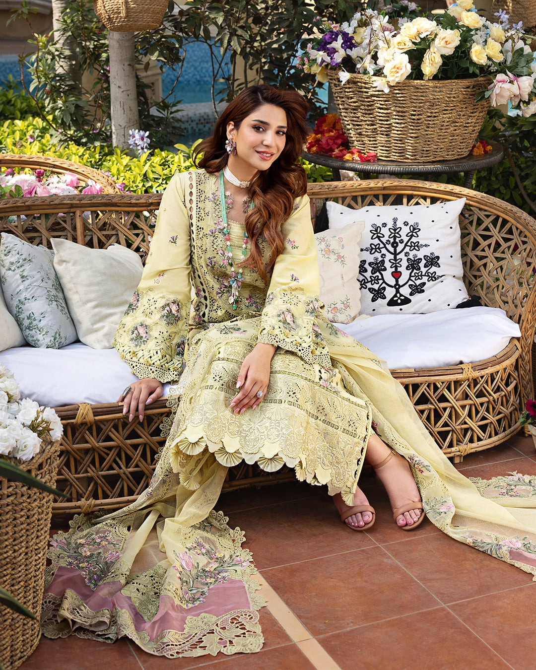 Elaf Premium Embroidered Luxury Lawn Unstitched 3 Piece Suit ELM-3A Bahar