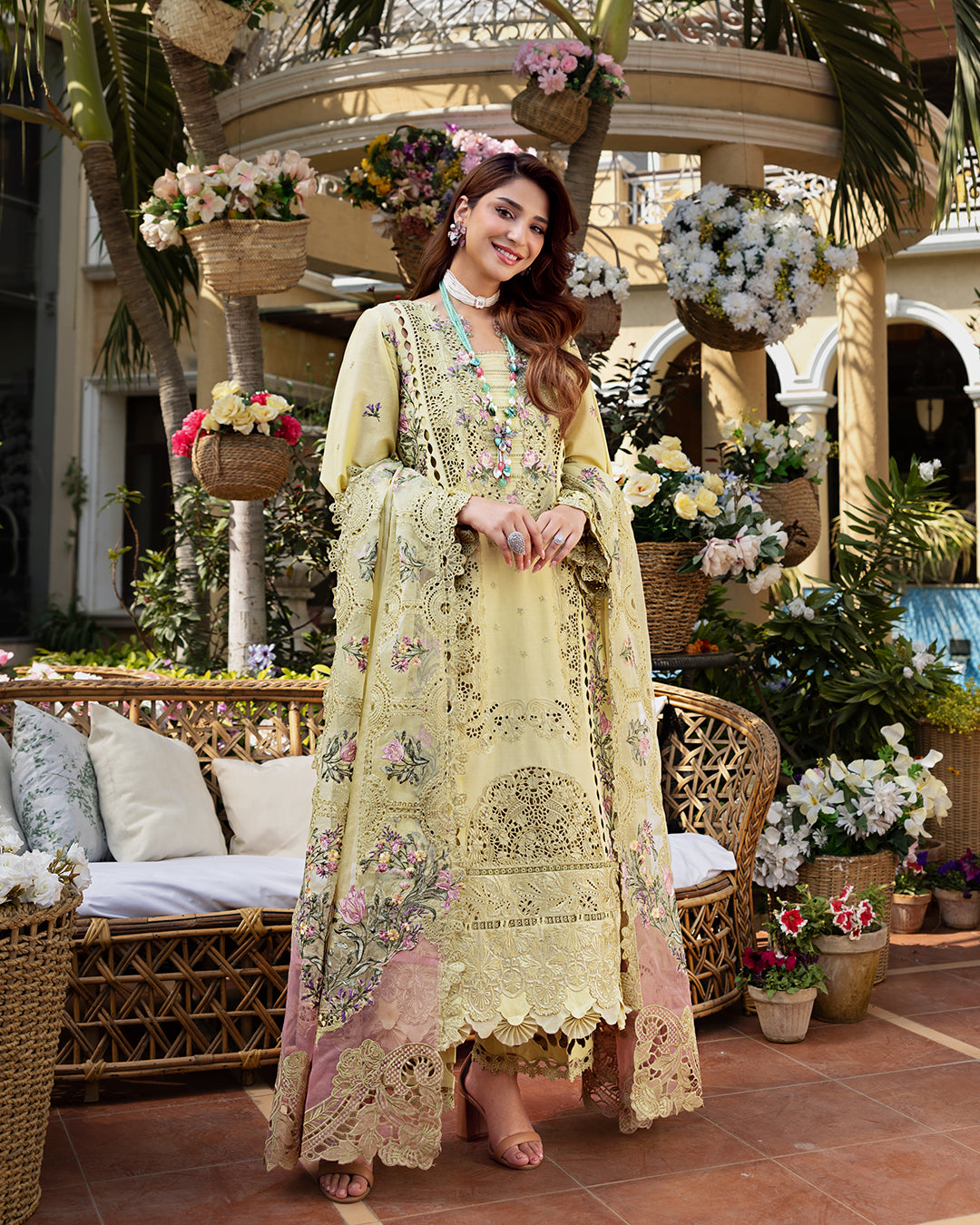 Elaf Premium Embroidered Luxury Lawn Unstitched 3 Piece Suit ELM-3A Bahar