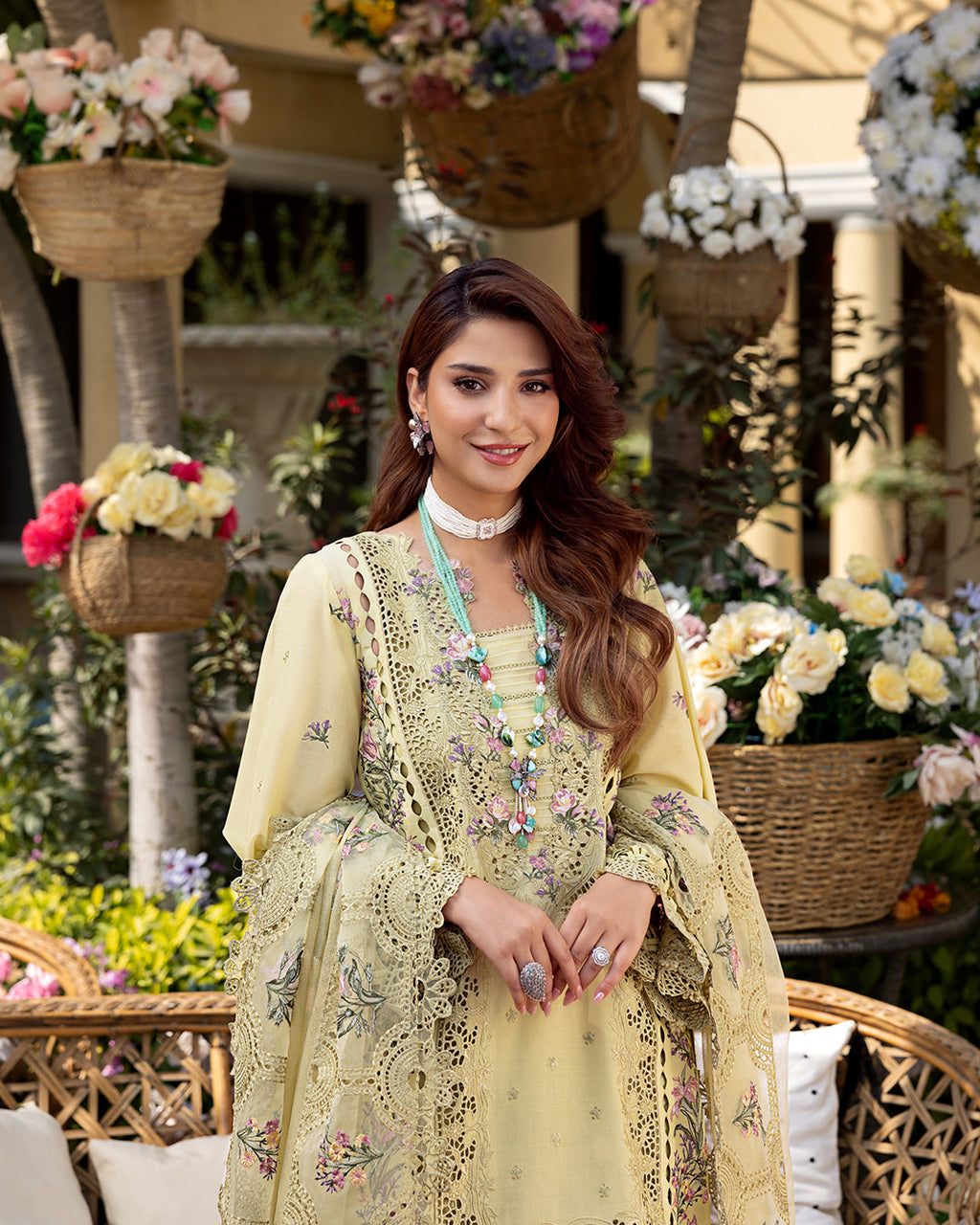 Elaf Premium Embroidered Luxury Lawn Unstitched 3 Piece Suit ELM-3A Bahar