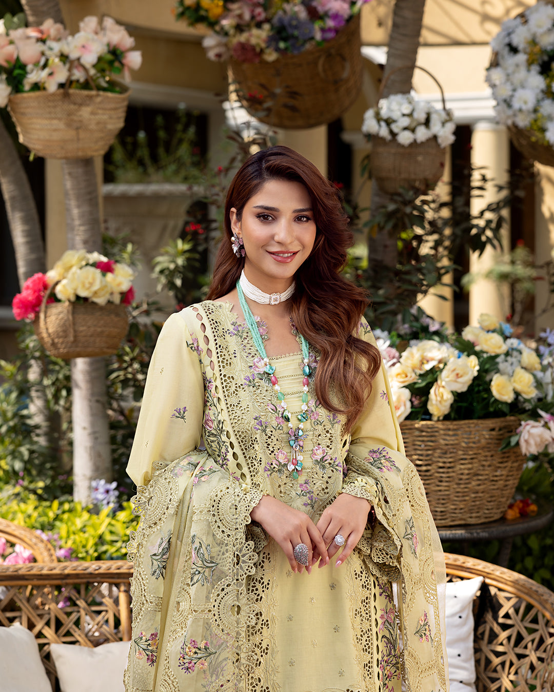 Elaf Premium Embroidered Luxury Lawn Unstitched 3 Piece Suit ELM-3A Bahar