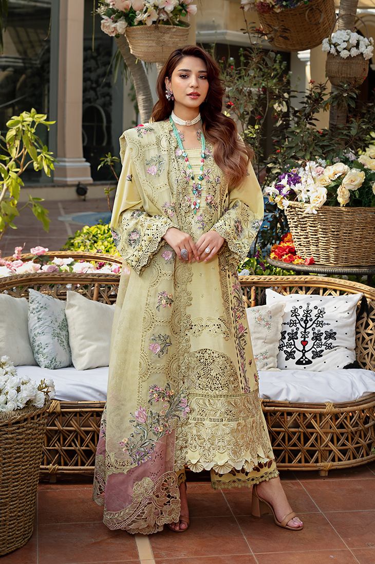 Elaf Premium Embroidered Luxury Lawn Unstitched 3 Piece Suit ELM-3A Bahar