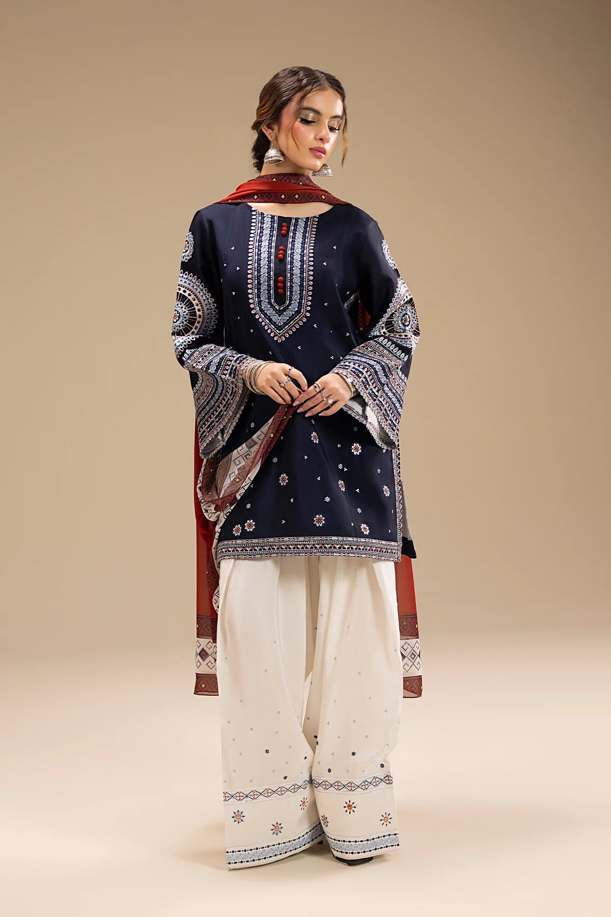 Zaloque Rangrez 3 Piece Unstitched Embroidered Lawn Suit