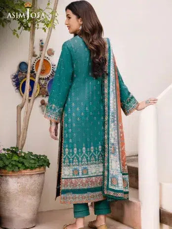 Asim Jofa Teal Printed Lawn 3-Piece Suit