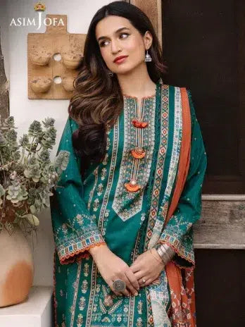 Asim Jofa Teal Printed Lawn 3-Piece Suit