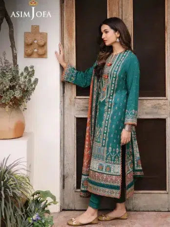 Asim Jofa Teal Printed Lawn 3-Piece Suit