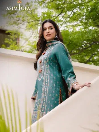 Asim Jofa Teal Printed Lawn 3-Piece Suit
