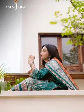 Asim Jofa Teal Printed Lawn 3-Piece Suit