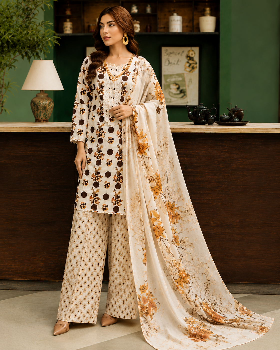 Bin Naeem Platinum Vol-35 Design 350 Luxury Printed Lawn 3-Piece Suit