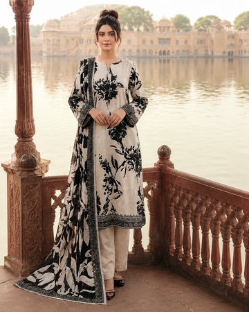 Mashaim Prints Vol-05 Design-10 Monochrome Floral Lawn 3-Piece Suit
