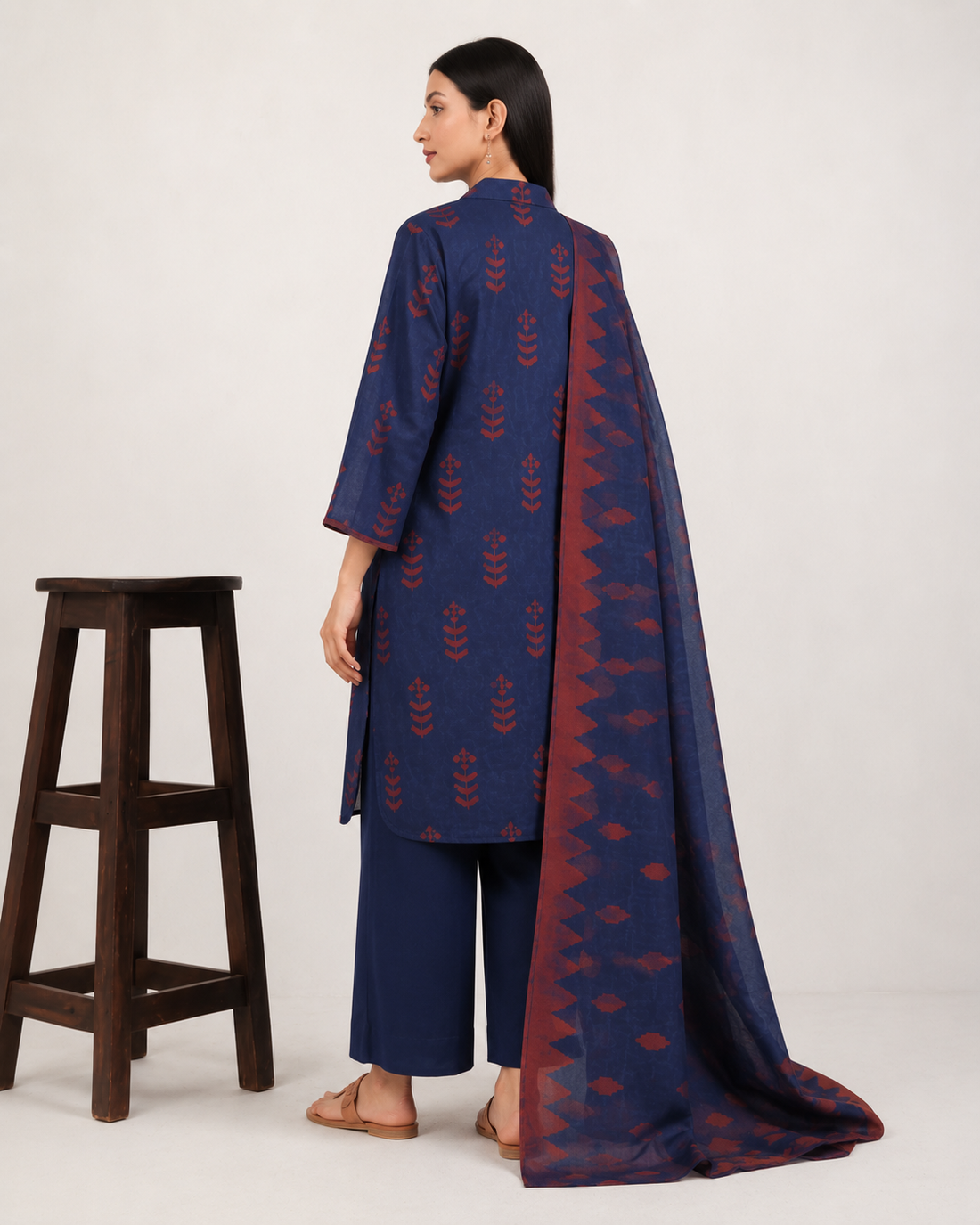 Alkaram Blue Geometric Printed Lawn 3-Piece Suit