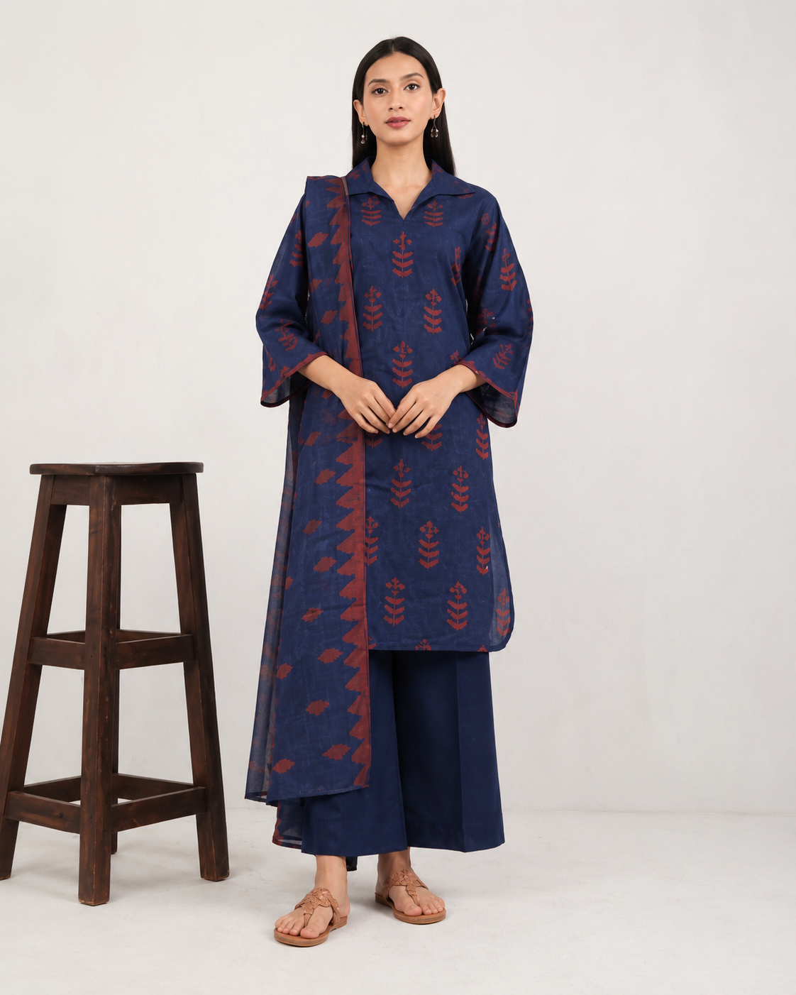 Alkaram Blue Geometric Printed Lawn 3-Piece Suit