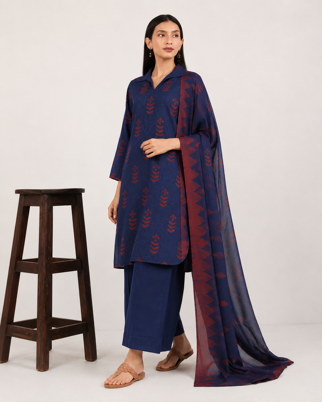 Alkaram Blue Geometric Printed Lawn 3-Piece Suit