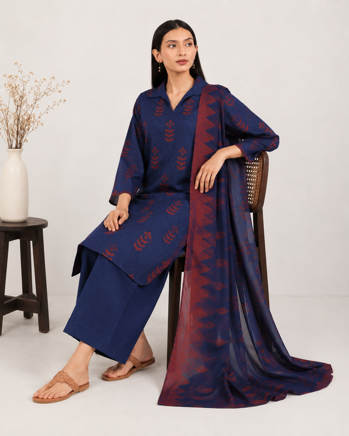 Alkaram Blue Geometric Printed Lawn 3-Piece Suit