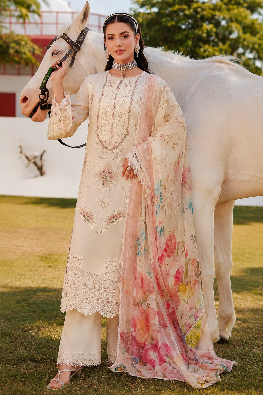 Elaf Premium Eid Collection SI-F-24 3 Piece Embroidered Lawn Unstitched Suit