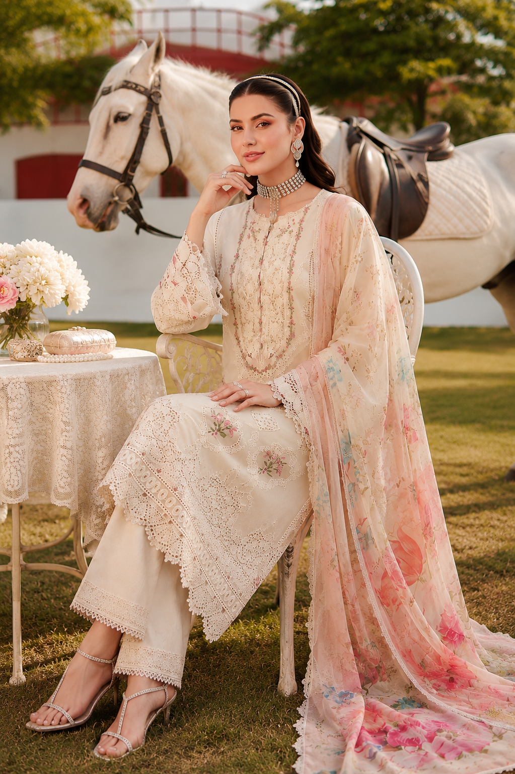 Elaf Premium Eid Collection SI-F-24 3 Piece Embroidered Lawn Unstitched Suit