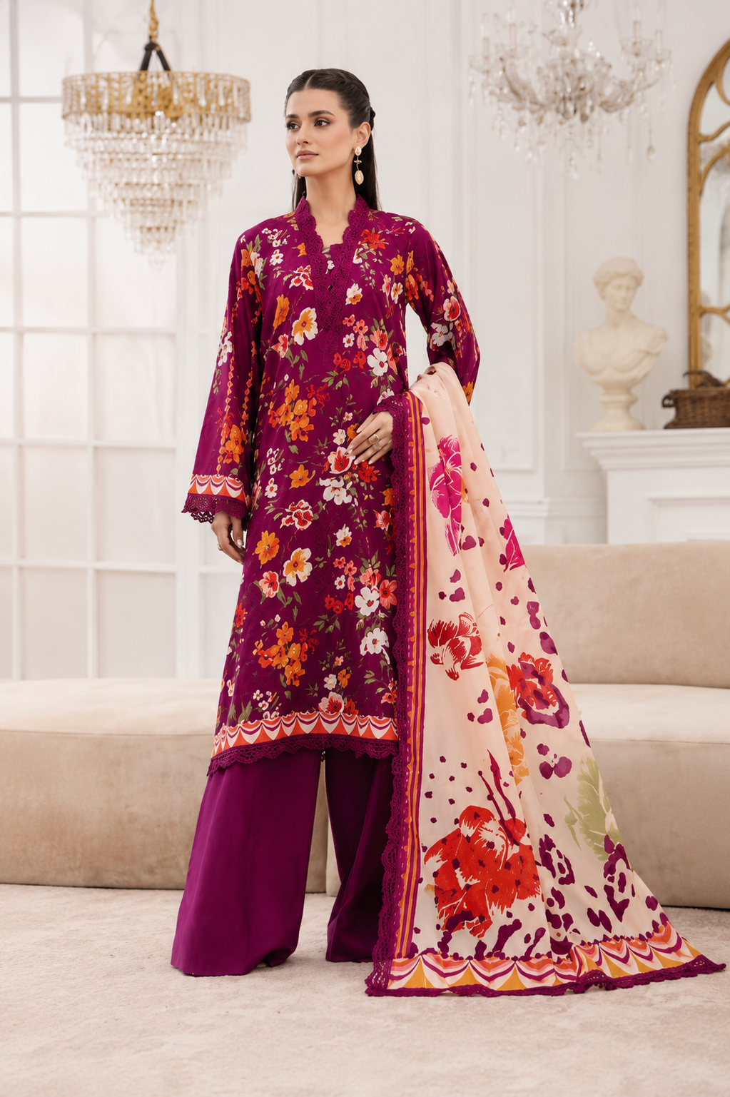 Raab Designer Series Vol-8 Digital Printed Luxury Lawn Unstitched 3 Piece Suit