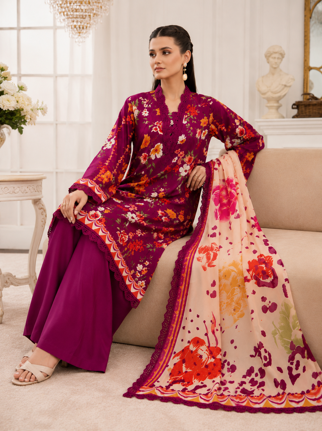 Raabi Designer Series Vol-8 Digital Printed Luxury Lawn Unstitched 3 Piece Suit