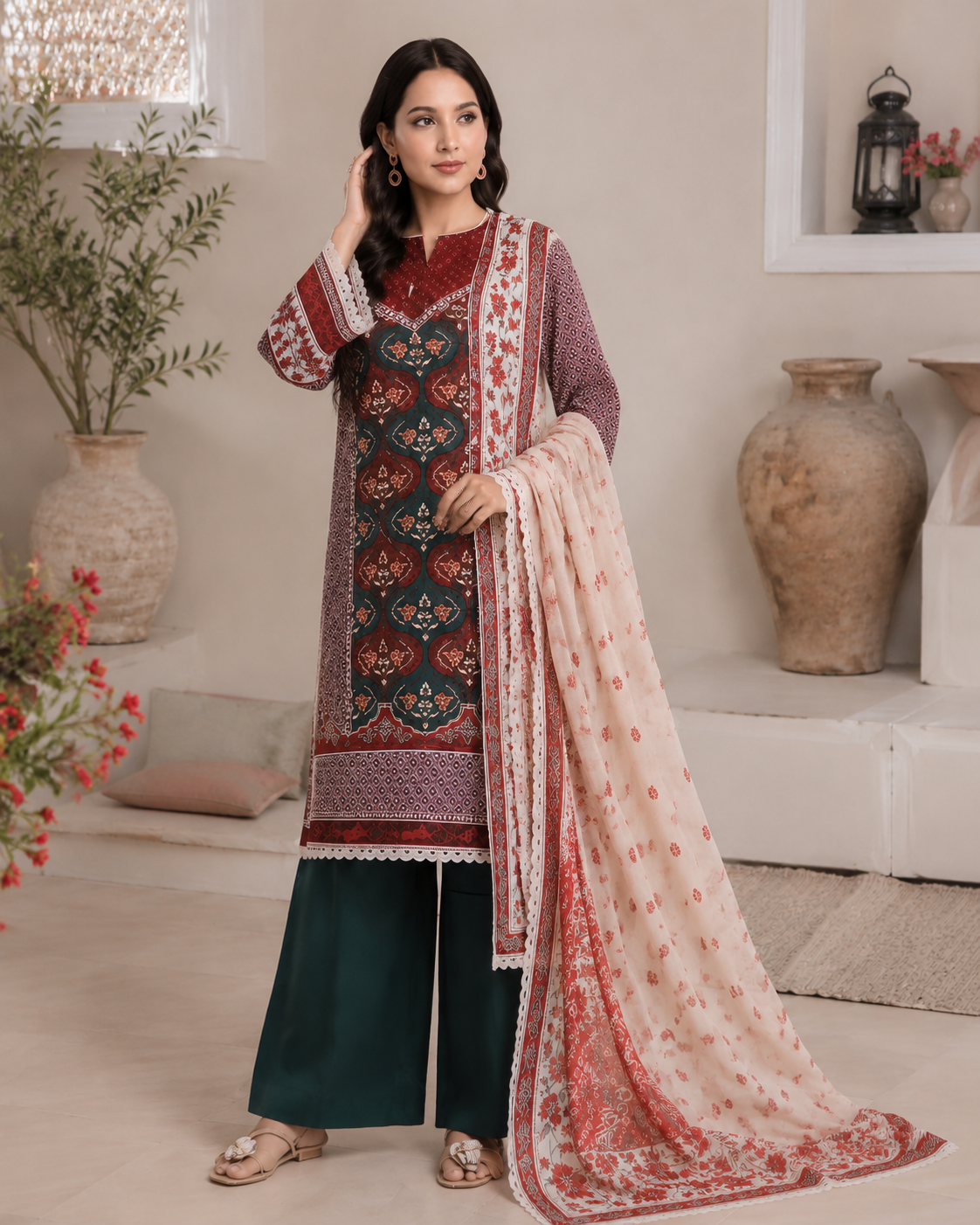 Bonanza Satrangi Bohemian Vibe Vol. 03 Grassy Lobe 3 Piece Unstitched Digital Printed Lawn Suit