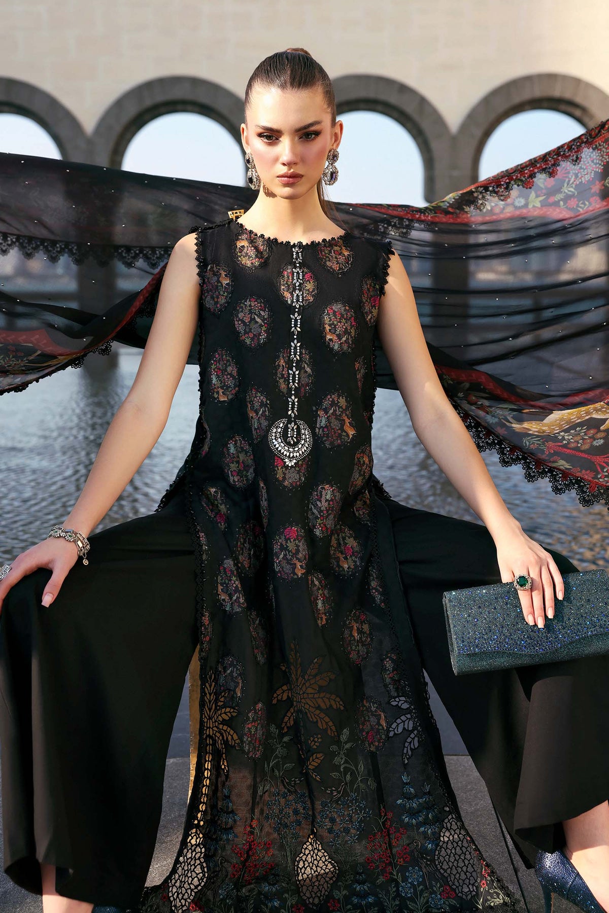 Maria.B Luxury Embroidered Jacquard Lawn 3Pc Unstitched Suit D-2605-B