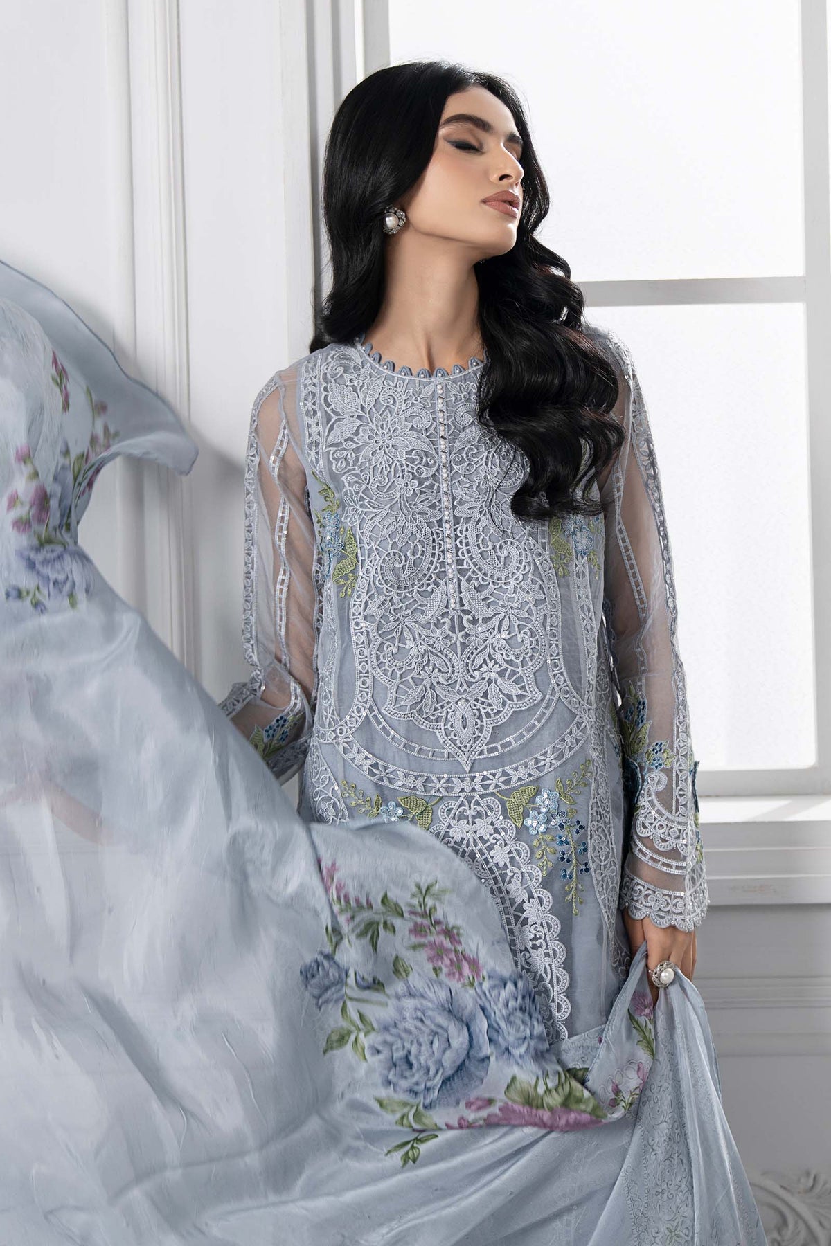 Maria B - Stitched Embroidered Organza 3PC Suit (DS-2509-B)