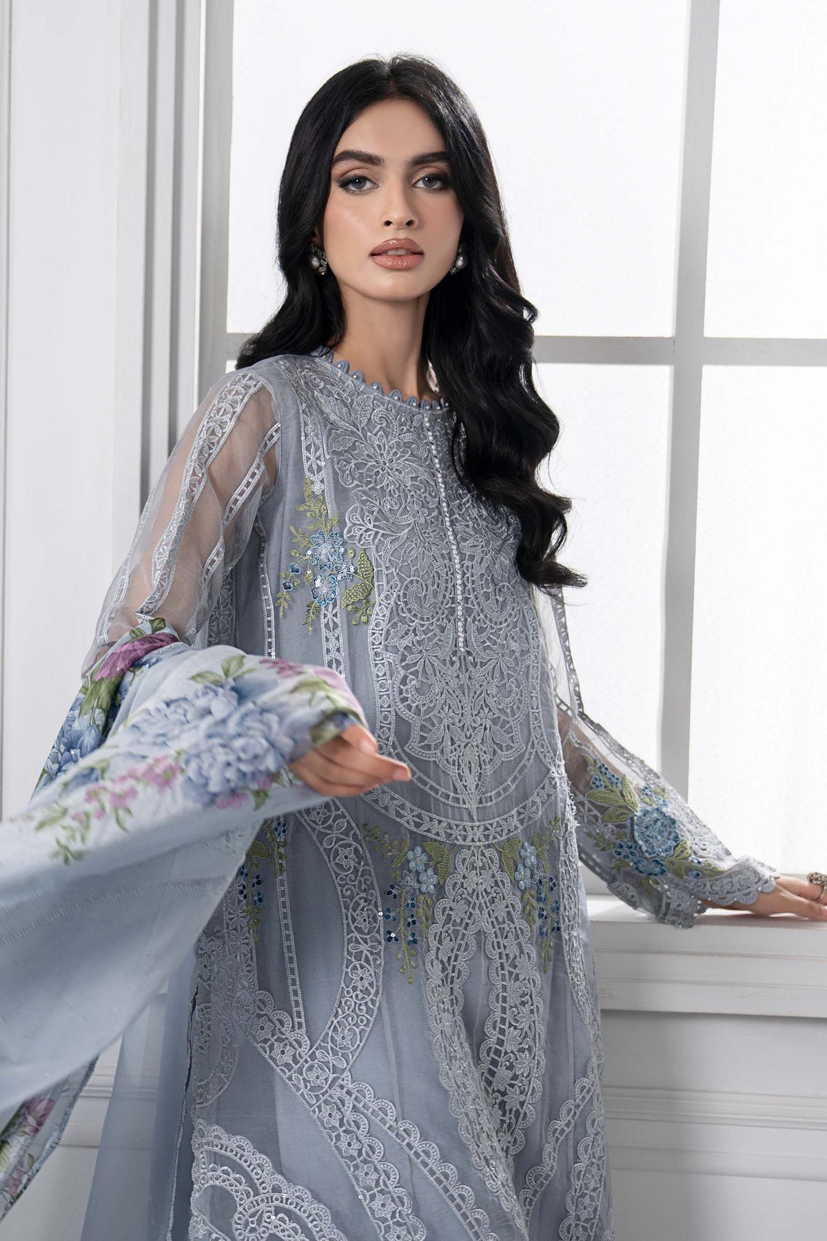 Maria B - Stitched Embroidered Organza 3PC Suit (DS-2509-B)