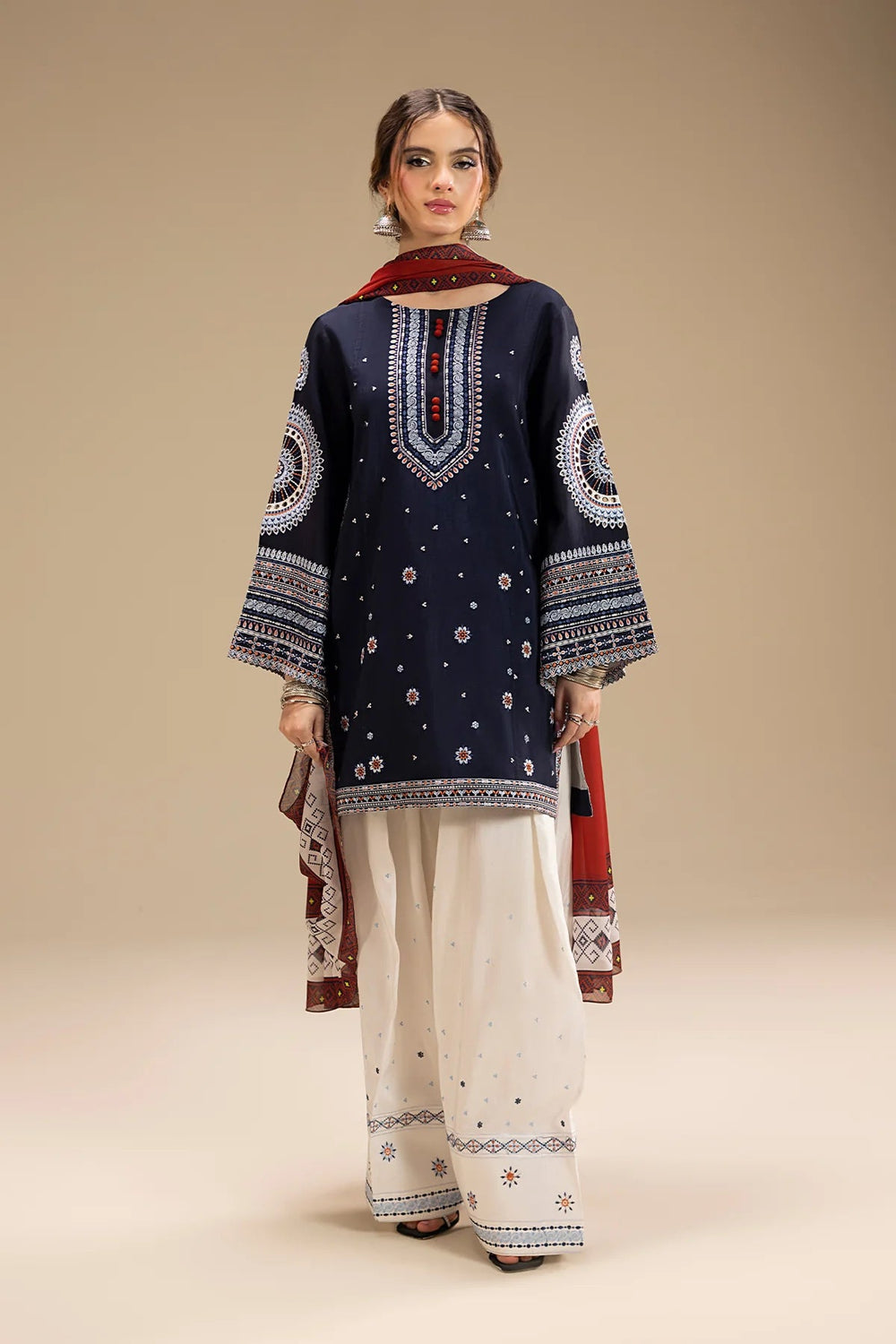 Zaloque Rangrez 3 Piece Unstitched Embroidered Lawn Suit