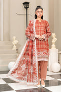 Safa Noor Light Red Printed Lawn 3-Piece Suit