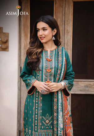Asim Jofa Teal Printed Lawn 3-Piece Suit