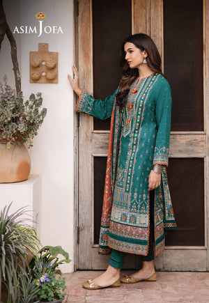 Asim Jofa Teal Printed Lawn 3-Piece Suit
