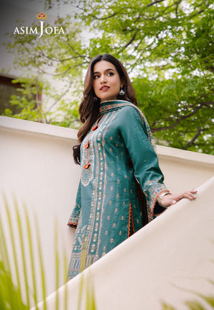 Asim Jofa Teal Printed Lawn 3-Piece Suit