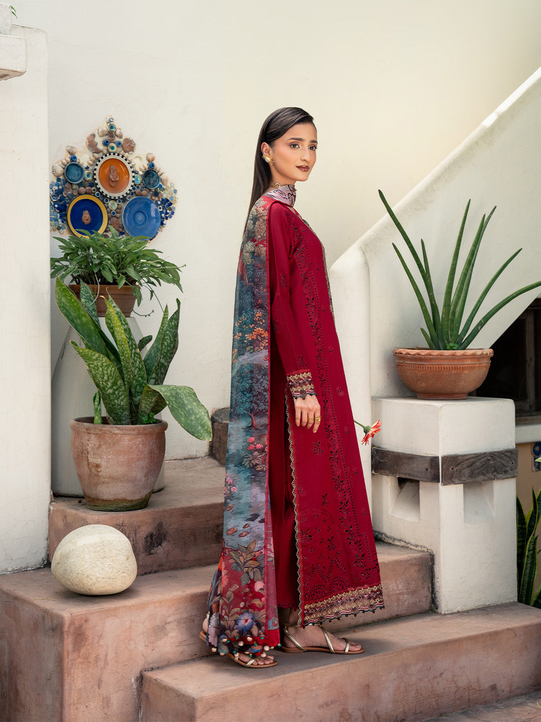 Mahrosh 3PC Embroidered Lawn Unstitched Suit with Silk Dupatta