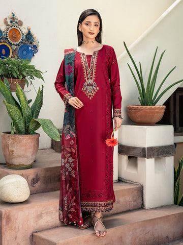 Mahrosh 3PC Embroidered Lawn Unstitched Suit with Silk Dupatta