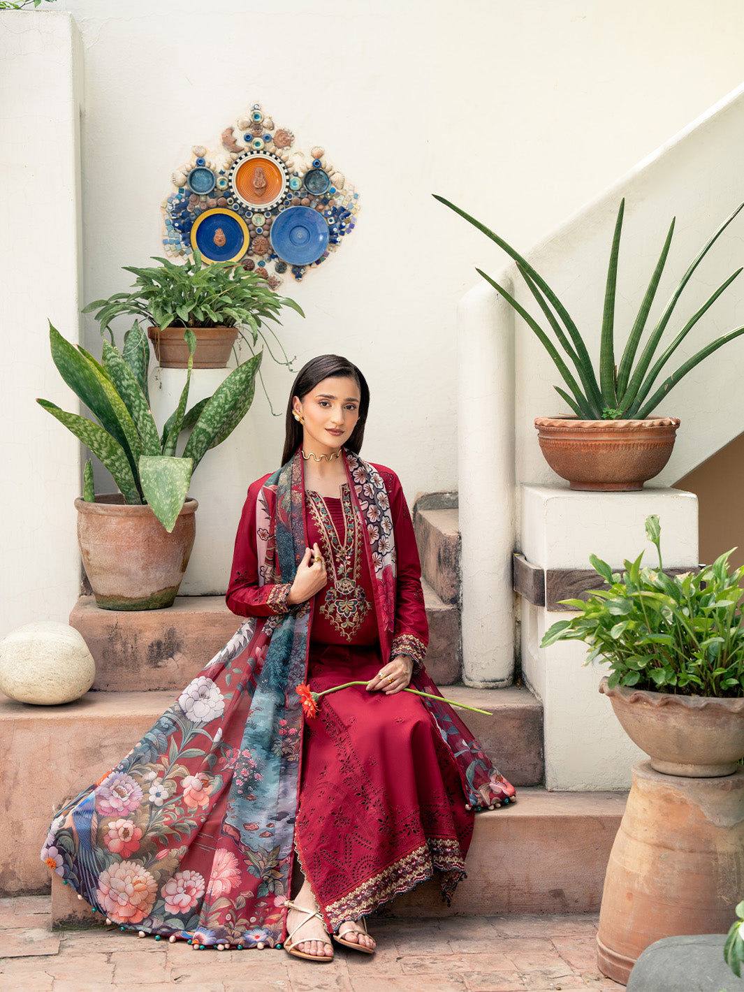 Mahrosh 3PC Embroidered Lawn Unstitched Suit with Silk Dupatta