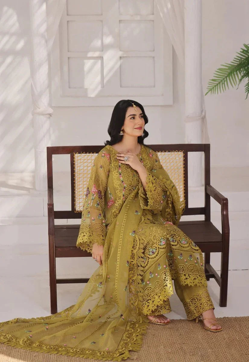 Aneelas Luxury Organza Embroidered 3-Piece Suit