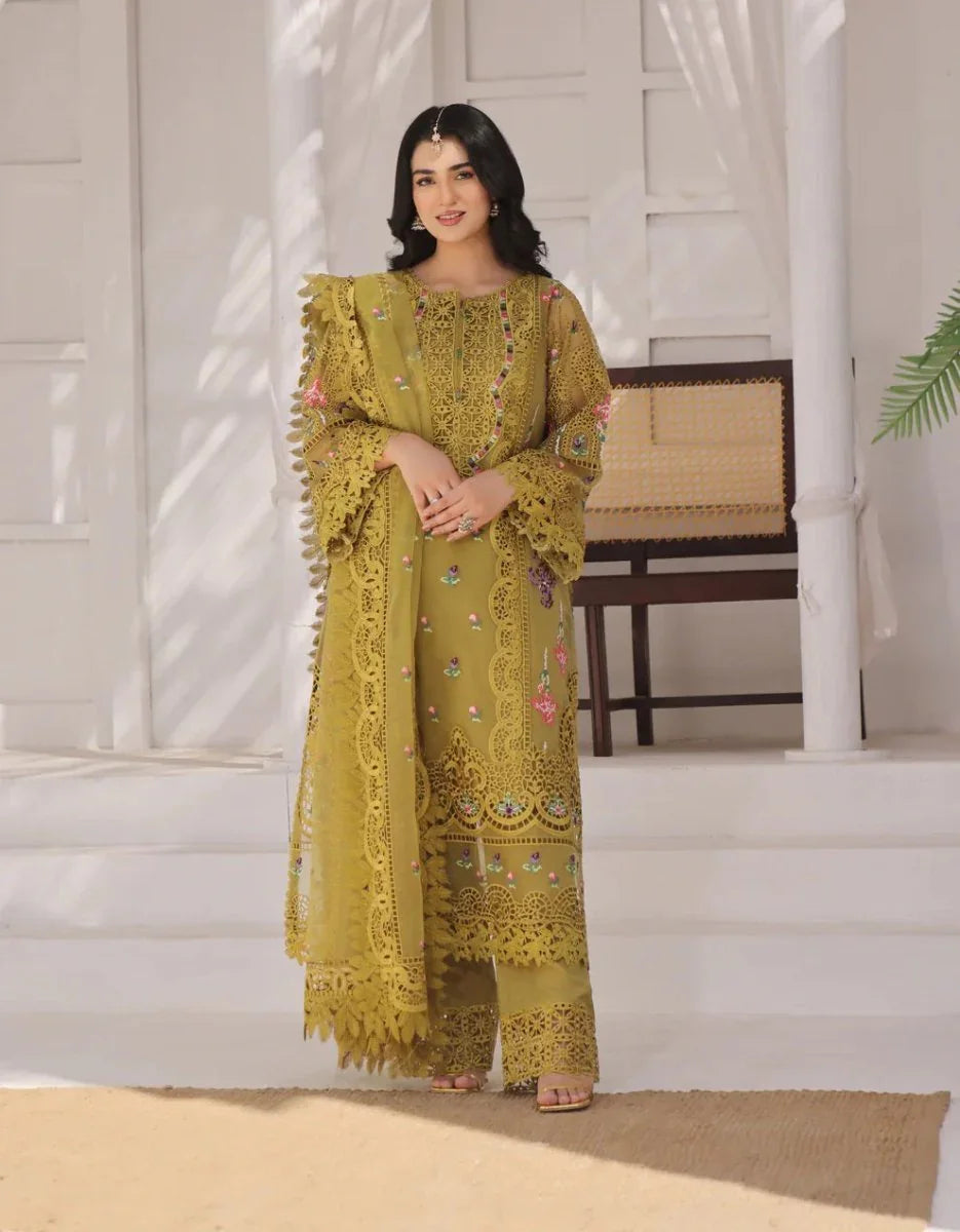 Aneelas Luxury Organza Embroidered 3-Piece Suit