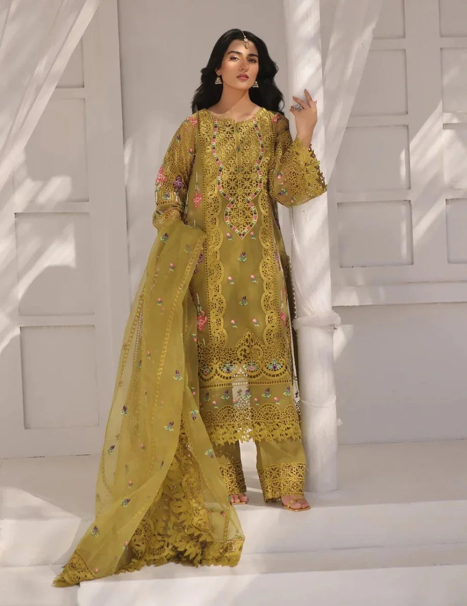 Aneelas Luxury Organza Embroidered 3-Piece Suit