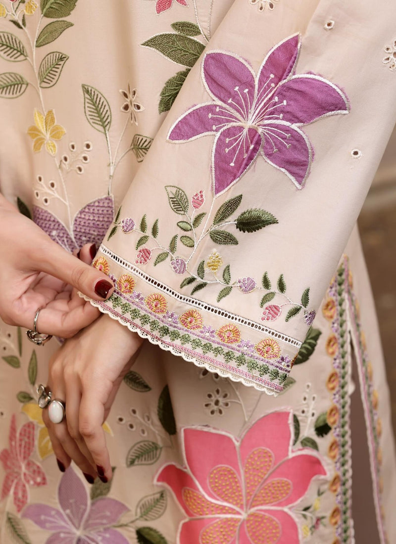 Shine In Off White Dress with Green Embroidery 3 Piece Unstitched Lawn Suit