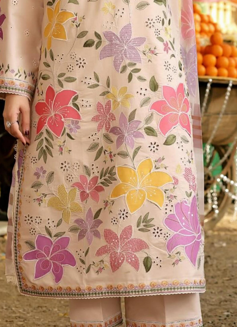 Shine In Off White Dress with Green Embroidery 3 Piece Unstitched Lawn Suit