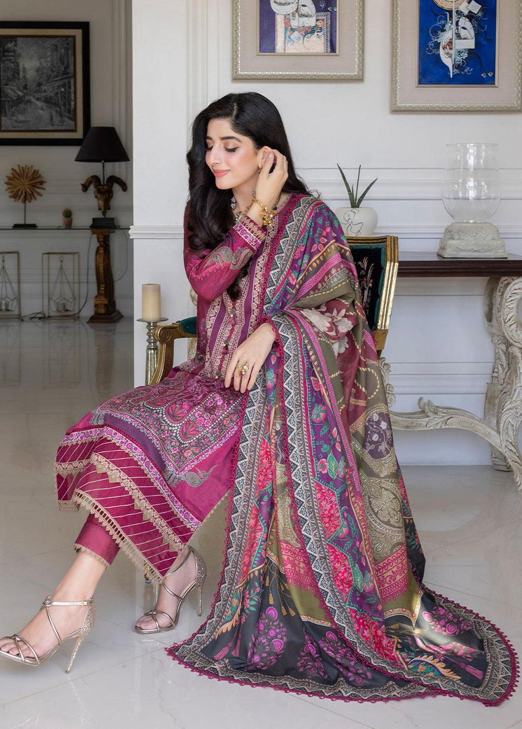 Rania by Asim Jofa Rouge Pink Printed Lawn 3-Piece Suit