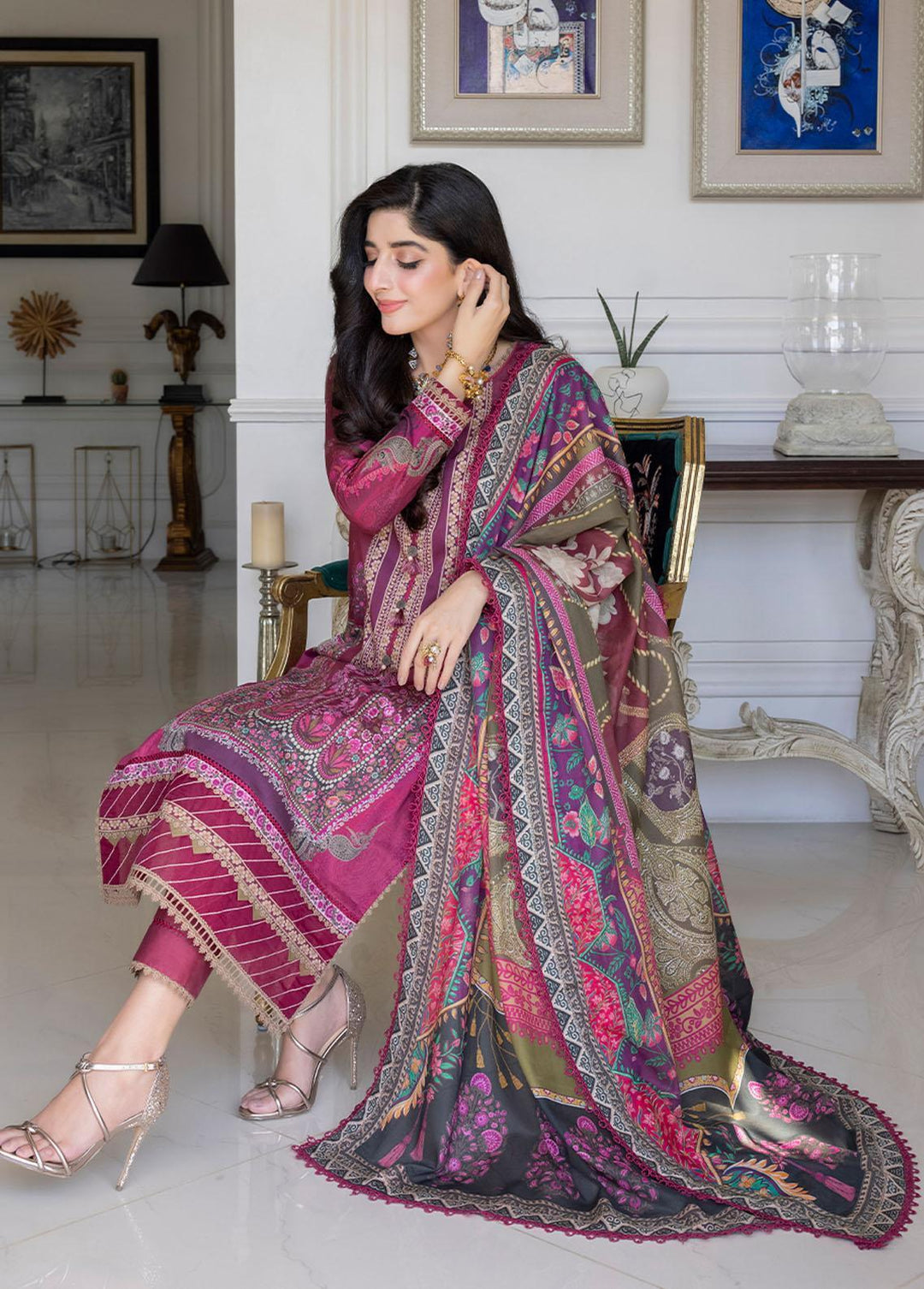 Rania by Asim Jofa Rouge Pink Printed Lawn 3-Piece Suit