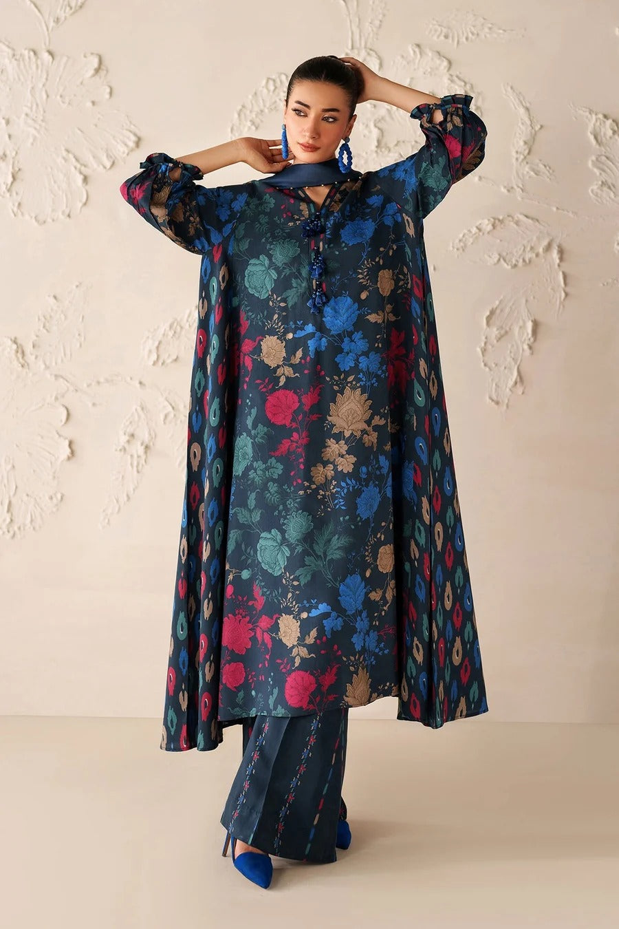 Digital Printed Viscose 3-Piece Set with Shawl
