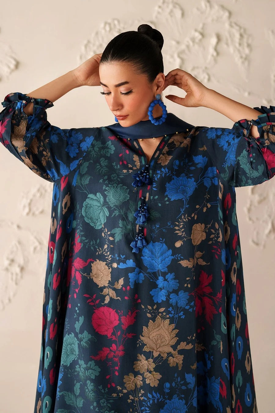 Digital Printed Viscose 3-Piece Set with Shawl