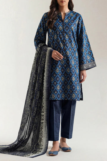 SAYA Navy Blue Printed Lawn 3-Piece Suit
